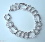 Alternating Textured and Polished Chain Link Bracelet, Solid Sterling Silver 8"