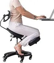Ergonomic Kneeling Chair with Thick Memory Foam Cushion, Height Adjustable Posture Stool to Relieve Back Pain & Improve Posture, Brake Casters, for Home & Office