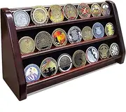 ASmileIndeep 3 Rows Wooden Challenge Coin Wall Display Stand - Military Coin Holder Army Coins Rack, Holds 21-24 Coins, Mahogany