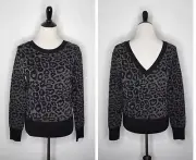ALLSAINTS Roxanne Jumper Sweater Women's Small Charcoal Grey Leopard Print NWT