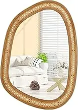 Giantex Irregular PVC Rattan Wall Mirror, Boho Style Decorative Mirror w/Wooden Frame, Rustic Farmhouse Asymmetrical Vanity Mirror for Bathroom Living Room Bedroom Entryway, 85 x 59 cm