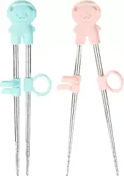 2 Pairs Training Chopsticks with Case Learning Chopstick Helper Stainless Steel