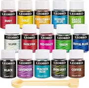 LEOBRO Holographic Extra Fine Glitter Powder, 15 Colors, Craft Glitter for Resin Jewelry Art Crafts Making, Cosmetic Glitter for Nail Body Face Hair, with 10 PCS Stir Spoons