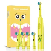 Yellow Rechargeable Electric Toothbrush Rotating Round Head Soft Bristles Includes 4 Brush Heads