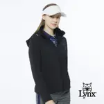 【LYNX GOLF】女款吸濕排汗鋪棉保暖素面菱格壓線LOGO鐵牌長袖連帽外套(黑色)