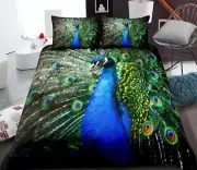 3D Blue Peacock NAO4749 Bed Pillowcases Quilt Duvet Cover Set Queen King Fay