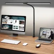 Led Desk Lamp for Office Home, Extra Bright Double Head Desk Light with Clamp