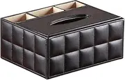SEIWEI PU Leather Rectangular Tissue Box Cover, Multifunctional Tissue Box Holder with Remote Control Box, Decorative Tissue Organizer for Home Office Restaurant - Black