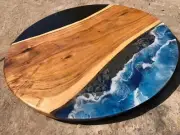 Ocean Round Epoxy Coffee Table, Hanmdade Furniture, Epoxy Walnut Table, Home Dec