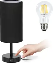 LED Bedside Table Lamp with USB Port Touch Control Table Lamp for Bedroom 3 Way Dimmable ( Black )