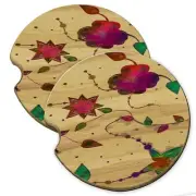 Love of Flowers Wood Car Coaster Gift Set fit Car & Truck Cup Holder