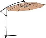 3M Cantilever Parasol Premium Garden Parasol Umbrella with Solar Power LED Light Built-in Banana Patio Umbrella Beach Umbrella for Garden, Patio, Pool, Beige