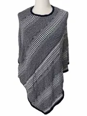 New Chico's S/M Adley Triangle Crew PONCHO Sweater Navy Blue Metallic NWT