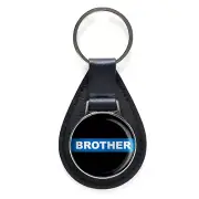 Police Thin Blue Line Brother Black Leather Keychain Silver Keyring Military