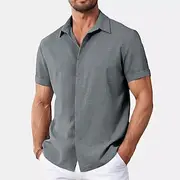 Men's Shirt Linen Shirt Summer Shirt Casual Shirt Beach Shirt Button Down Shirt Plain Casual Daily Black White Pink Blue Short Sleeve Collar Summer Clothing Ap