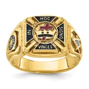 14k Yellow Gold Men's Polished and Textured with Multi-color Enamel Knights Templar Masonic Ring