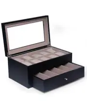 Bey-Berk Black Wood 5-Sunglass & 10-Watch Storage Box