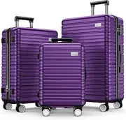 [BEOW] 3-Piece Expandable Hard-Sided Luggage Sets with Spinner Wheels, TSA Lock, Lightweight Suitcase for Women & Men, 20/24/28 Inch, Purple - Durable & Stylish Travel Luggage