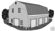 30 x 40 3 Stall Gambrel Garage Building Plans Open Walk-up Loft Bonus Room Area