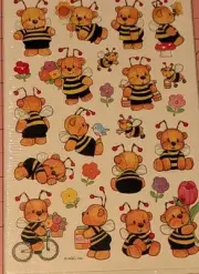 Vintage American Greetings Stickers Teddy Bears Dressed As Bumblebees 1 Sheet