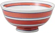 Aibori Bi-Color Line Soup Bowl (Red) [4.6 x 4.6 x 2.2 inches (11.7 x 11.7 x 5.6 cm) | Rice Bowl, Reinforced Porcelain, Setomonohonpo