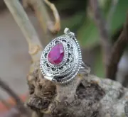 Silver Plated Poison Ring For Women & Girl With Natural Ruby Gemstone P84