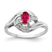 Solid 14k White Gold 5x3mm Oval Simulated Ruby A CZ Ring