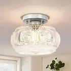 Semi Flush Mount Ceiling Light, Globe Glass Ceiling Light Fixture, Brushed Wh...