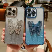 Glitter For iPhone 15 14 13 12 11 Pro Max Butterfly Bracket TPU Phone Case Cover