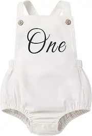 [IMEKIS] Baby Girls Boys Boho 1st Birthday Outfit Backless Overalls Romper for Cake Smash Photo Shoot