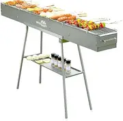 WillBBQ Commercial Quality Multi-Size Charcoal Hibachi BBQ Portable Grill Great For Backyard Or Camping Cooking Skewer Kebab Satay Xinjiang Kaochuan (150cm x 18cm)