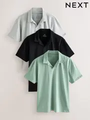 Black / Grey / Sage Short Sleeve Cuban Collar Polo Shirts 3 Pack (AU6529) | $73