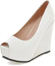 [ZIRIA] Pink Wedge Sandals Women High Thick Heels Platform Pumps White Blue Dress Party Summer Slip-on Peep Toe Shoes