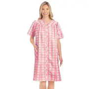 Comfortable Plaid Snap Front Short Sleeve Robe