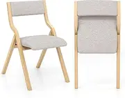 Giantex Folding Dining Chair Set of 2, Wooden Upholstered Dining Chairs w/Solid Wood Frame, Padded Seat, Linen Fabric Kitchen Chairs, Modern Armless Accent Chair, Folding Guest Chairs (Grey+Natural)