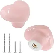 Qjaiune 2pcs Ceramic Cabinet Knobs - Pink Heart Shaped Drawer Pulls for Kids & Girls Bedroom, Kitchen & Closet Cupboards
