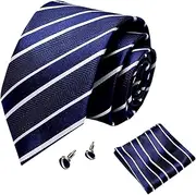 [Sarkoyar] Tie Cufflink Set Decorative Striped Easy To Match Tie Cufflink Pocket Square Set Men Party Stuff, D, Small, D, Small