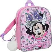[Disney] Minnie Mouse Girls Backpack with Glitter Sequin Bow Kids School Toddler Nursery Lunch Bag Junior Rucksack Book Carry On with Unicorn Pom