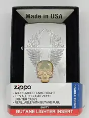 Zippo Gold Skull Satin Chrome 49034 "Double Torch" refillable Butane Lighter