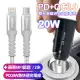 BSMI認證20W PD+QC3.0雙孔車用迷你智能車充-黑+WIDEX蘋果MFI認證 PD30W急快速充電線2米