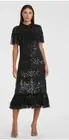 Mac Duggal 9193 Black Sequined High Neck Ruffled Flutter Sleeve Midi Dress 12