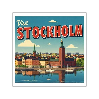 Stockholm Sweden, Vinyl Stickers, Retro Style, Travel Decals, Laptop Decor