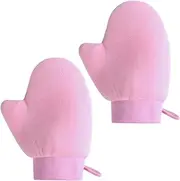 2 Pack Self Tanning Mitt Applicator with Anti-Slip Wrist,Velvet Double-Sided Anti-slip Mitt Gloves,Washable & Reusable Sun Cream Applicator for Home,Travel Essentials (Pink)