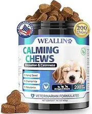 WEALLIN Dog Calming Treats, 200 Count Natural Soothing Dog Chews for Relaxation Support – Helps with Puppy Separation, Barking, Travel, Thunder & Tension – For All Breeds & Sizes – Chicken Flavor