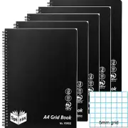 NEW 5 Pack Spirax P595G Grid Book 5mm Grid 200 Pages A4 Black Bulk