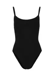 Hunza G Pamela Seersucker Swimsuit, Swimsuit, Black - One Size One Size