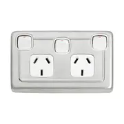 5877 Socket Flat Plate Rocker Double With Switch White Satin Chrome H7