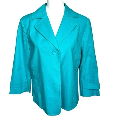 TALBOTS NWT Women's 14 Aqua Blue Button Up Light Jacket Blazer Coastal Stretch