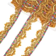 Golden Glamour Sequinned Lace Trim - 1-3/8 Inch Metallic Polyester Ribbon for DI