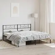 Bed Frame, Bed Base Bedstead Bedroom Platform Furniture Metal Bed Frame with Headboard Black 183x203 cm King Size
